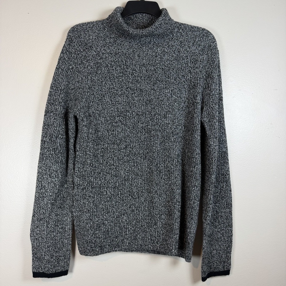 Banana Republic Mens Sweater Large Grey Marl Textured Roll Neck Wool Blend Cozy